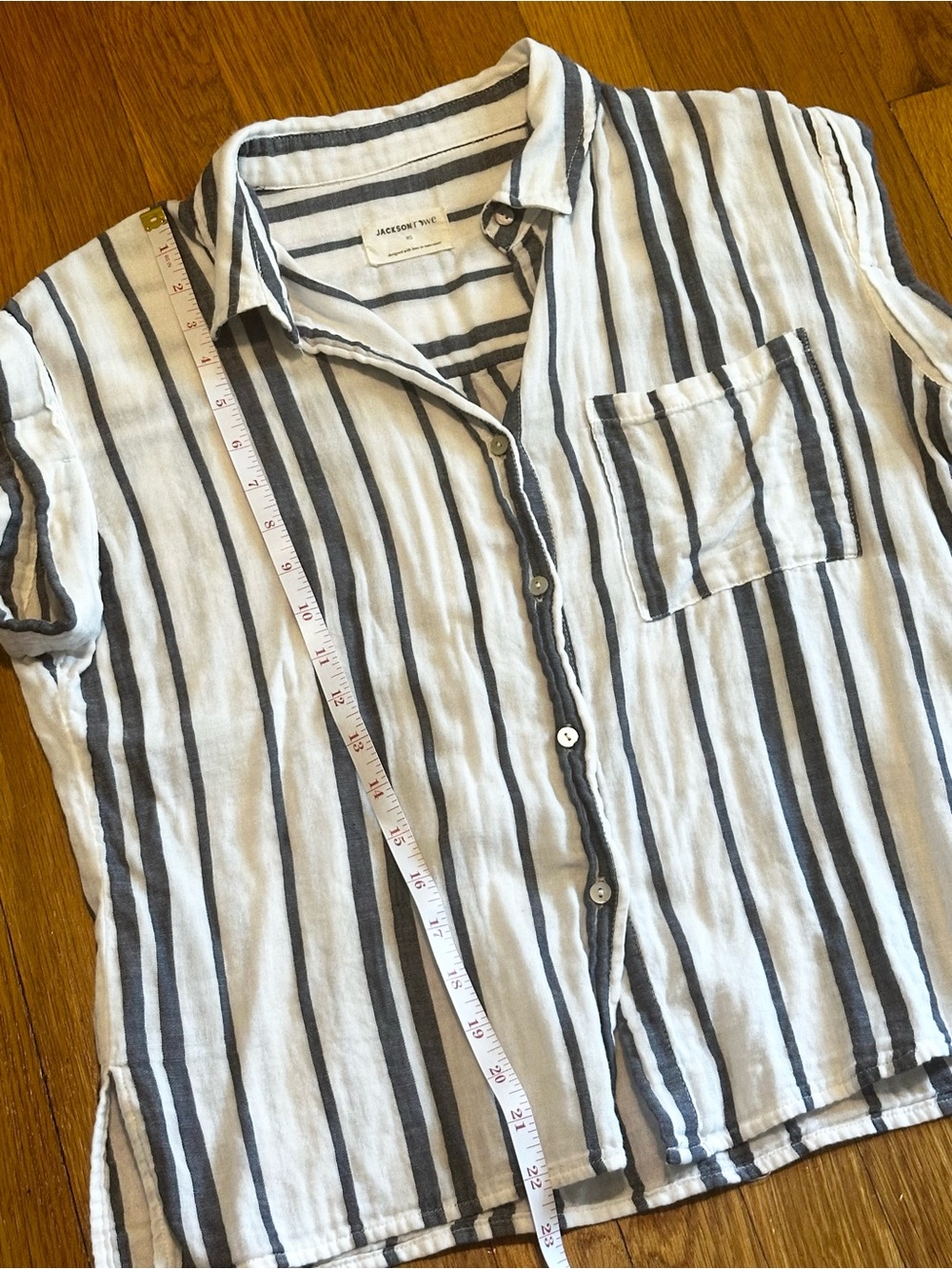 Jackson Rowe Striped Button Down Shirt XS EUC Soft 100% Cotton Short Sleeve